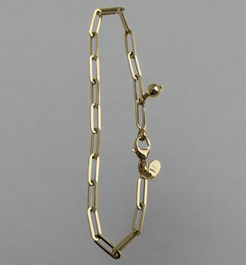 18K Gold Bracelet - Paperclip With S.Ball Pendant