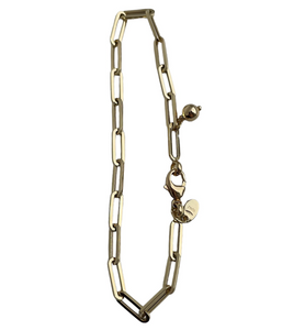 18K Gold Bracelet - Paperclip With S.Ball Pendant